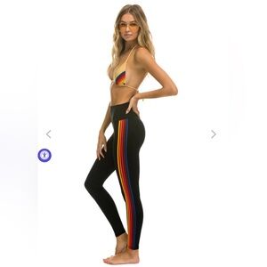Aviator Nation New FULL LENGTH HI-RISE 5 STRIPE LEGGINGS - BLACK Sz S